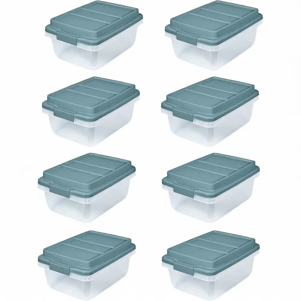 

Контейнер для хранения Hi-Rise объемом 18 квартов с крышкой, штабелируемый пластиковый контейнер, для дома, офиса, организации пространства в классе, 8 штук в упаковке, дымчато-синий