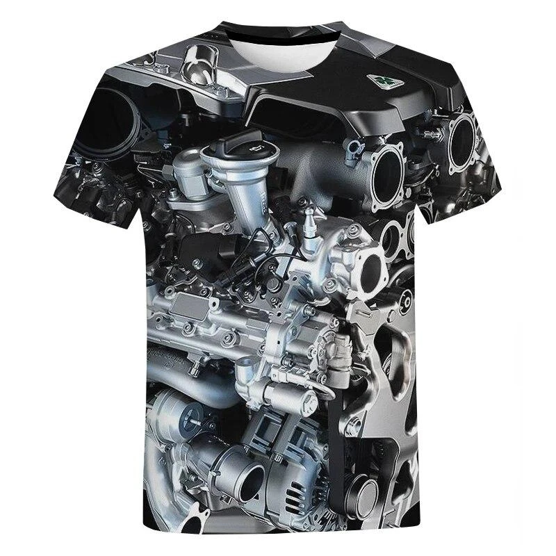 3D Engine Mechanical Print T Shirt Men Fashion Harajuku Style T Shirt Men Kids Summer Streetwear Casual Short Sleeve Tee Tops image 2