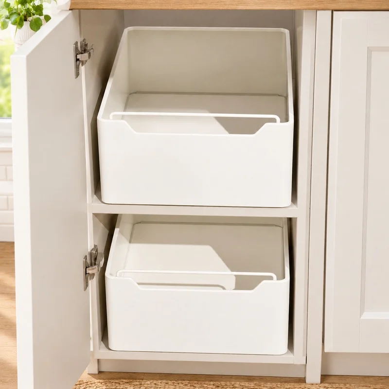 Expandable Kitchen Cabinet Drawer with Sliding Rails and Multi-Section Spice Organizer Tray