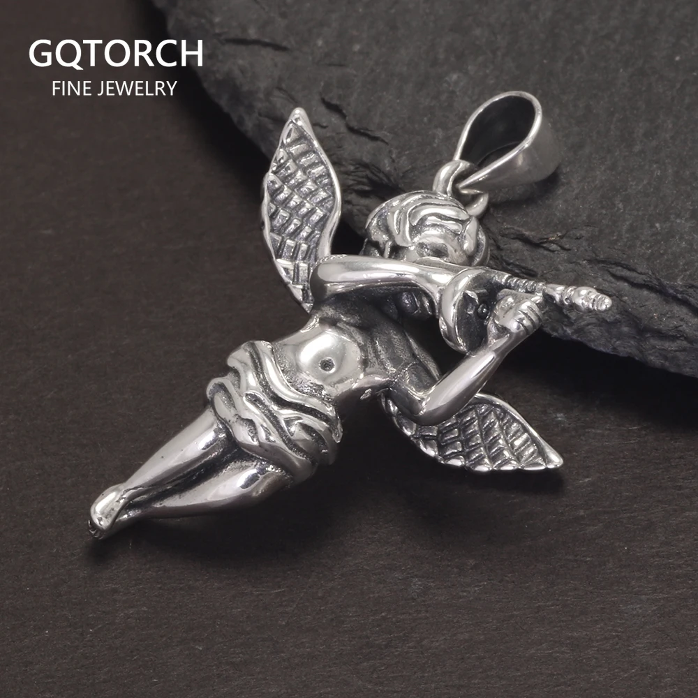 925 Retro Sterling Silver Cupid Pendant Men and Women Angel Necklace Pendant Gift Religious Jewelry