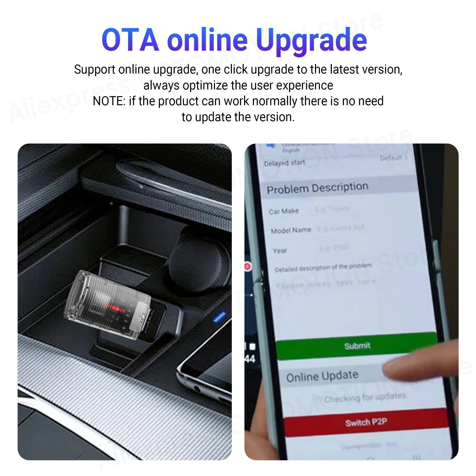 OTTOMOTION 2 w 1 mini bezprzewodowy adapter CarPlay Android Auto Car Bluetooth USB Dongle dla Benz VW Kia Haval Toyota Mazda Audi