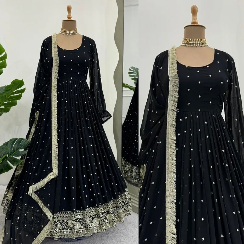 Black Salwar Kameez Pakistan Indian Wedding Party Dress Polaroid Suit Salad