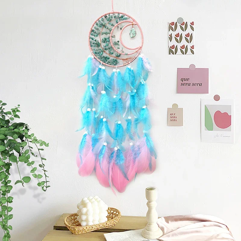 Crystal Stone Handmade Feathers Wind Chimes Dream Catcher Bedroom Hanging Ornaments Wall Pendants For Festival Gits Home Decor