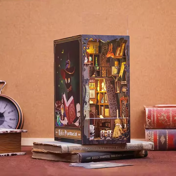 

Cutebee Hot Selling Wooden Dollhouse with Light Magic Pharmacist Building Book Nook for Gifts With Dust Cover