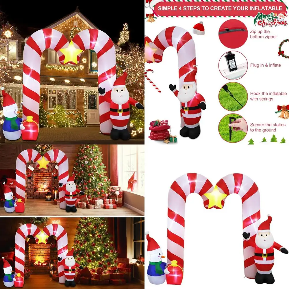 

LED Lit Arched 10ft Inflatable Candy Cane Outdoor Christmas Holiday Winter Garden Decor