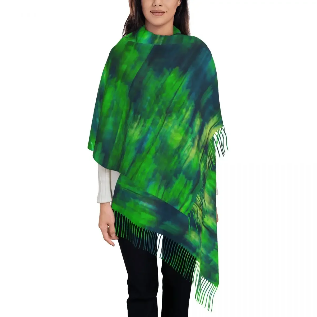 Men Women Scarf Warm Soft Bright Green Forest Large Scarves with Tassel Abstract  Luxury 2024 Shawls and Wrap Winter Bufanda