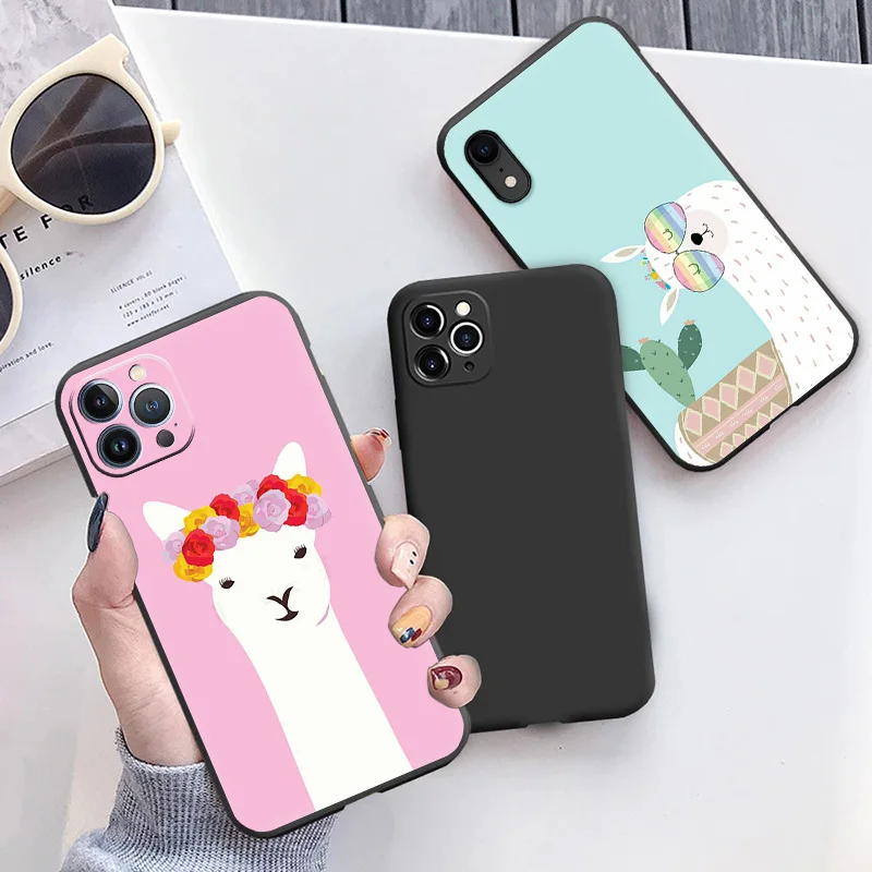 Phone Case For iphone 13 Pro Max 7 8 6 6S 15 14 Plus SE 12 11 XS X XR Mini Cute Alpaca Llama Soft Camera Protective Cover