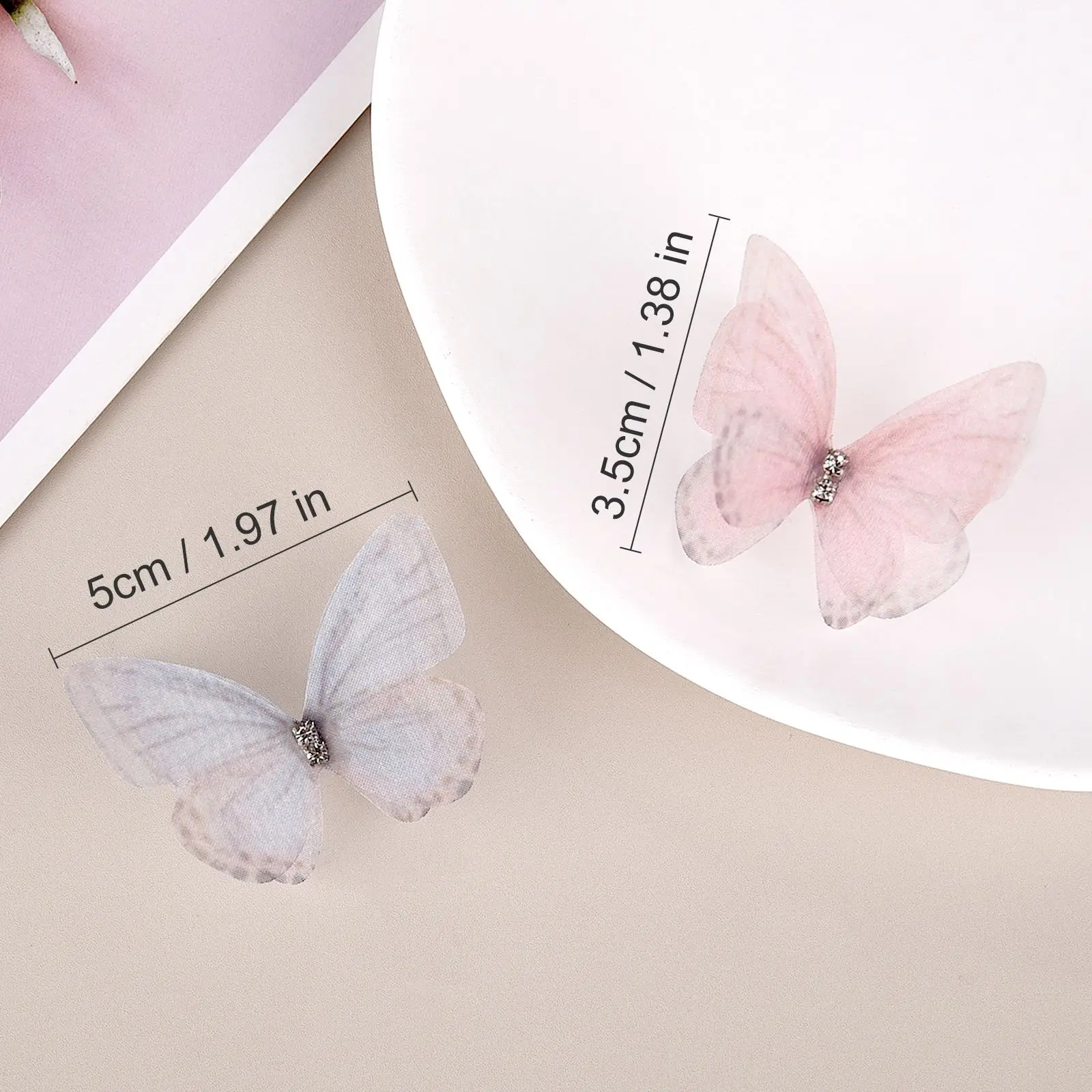 5CM 10/20pcs Chiffon Tulle Butterfly Applique Wings DIY Crafts Decoration Supplies Earring Hairpin Handmade Ornament Material