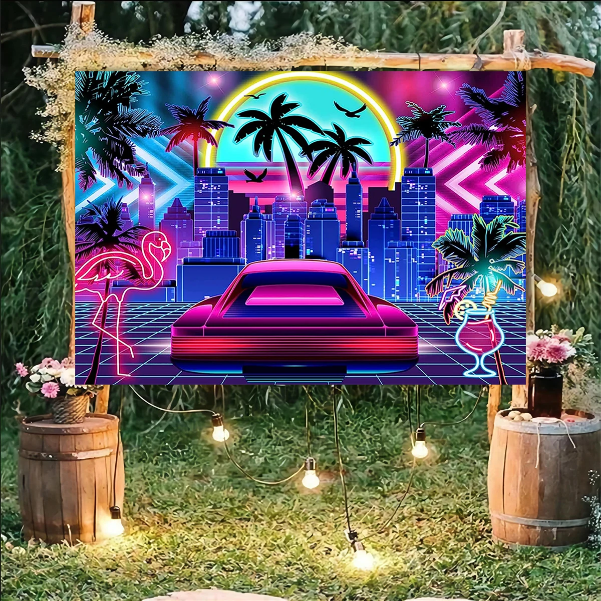 Summer Party Decoration Background Flamingo Car Race lamplight Backdrop Brithday Baby Shower Cake Table Banner Decor Photography