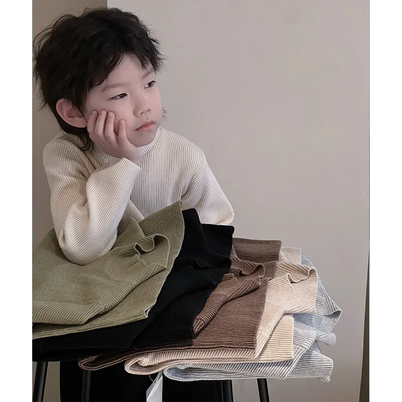 Children's sweater bottoming shirt Boys' knitted sweater Baby semi-turtleneck warm inner 2024 children's autumn and winter top