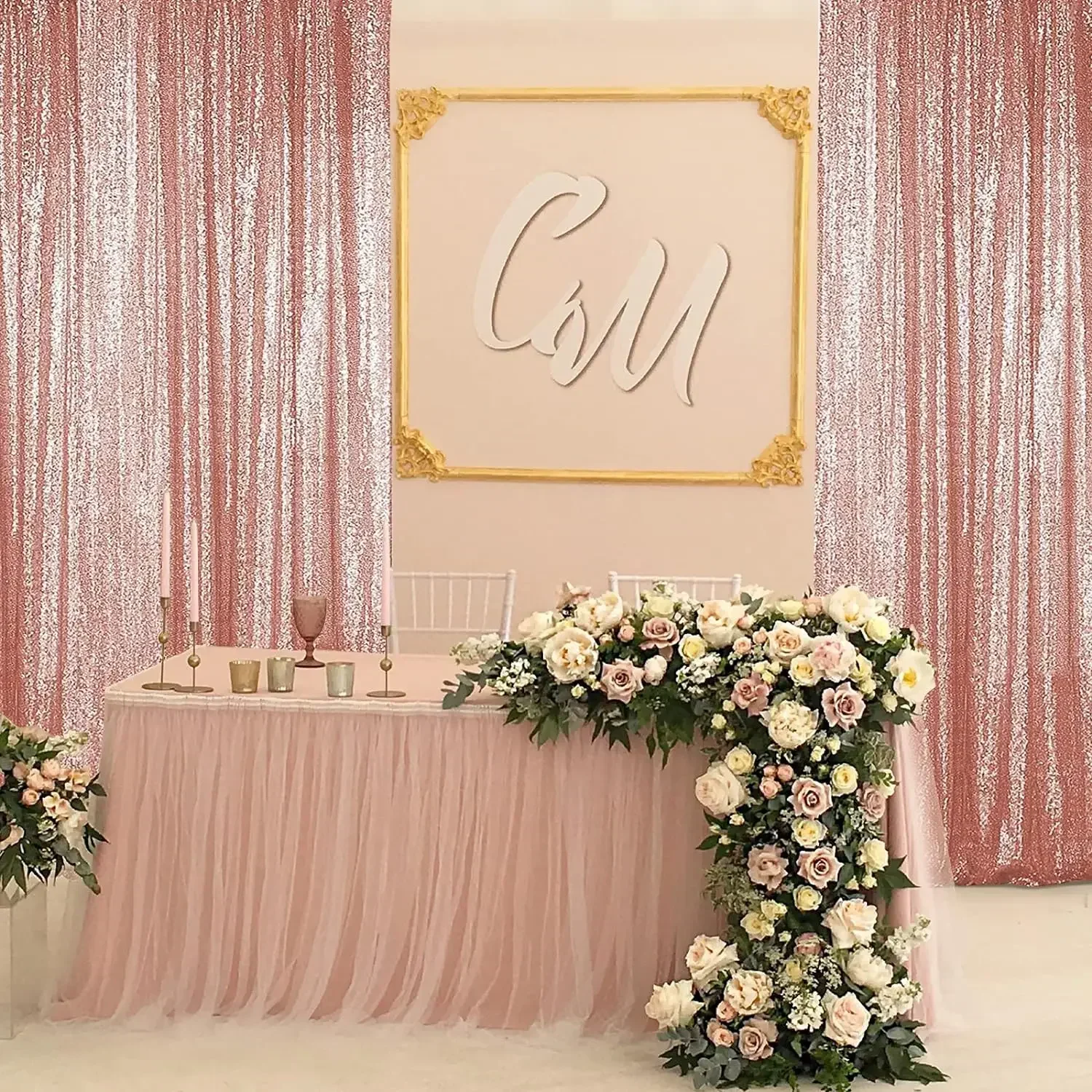 1PC Gold Sequin Backdrop Curtain Background Drapes Sparkle Photography Backdrop for Party Wedding Baby Birthday Wall Decor