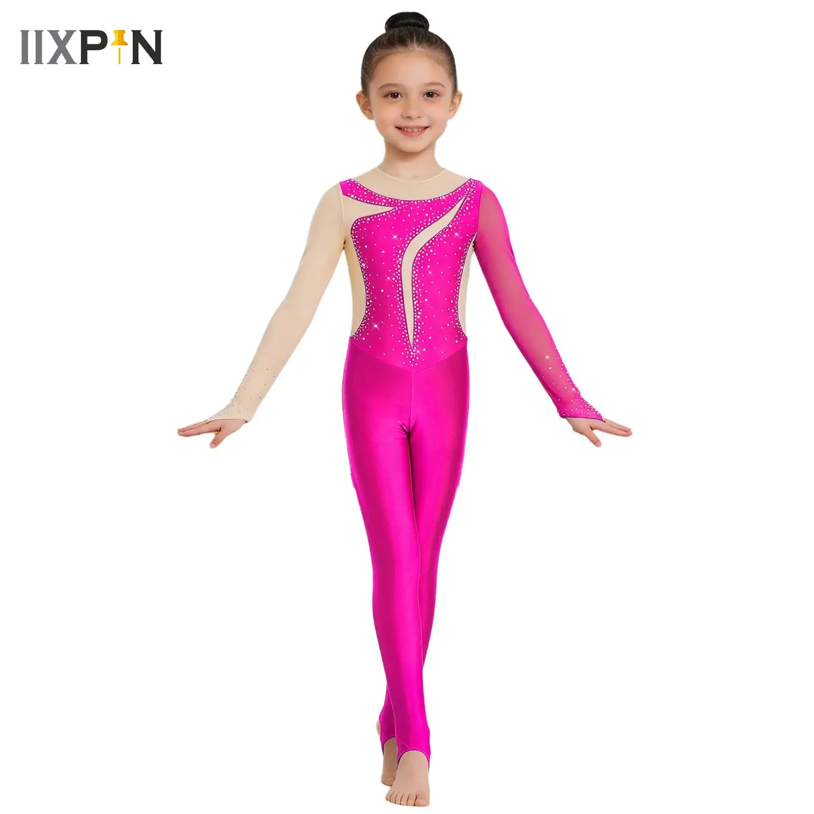 

Kids Long Sleeve Finger Holes Ballet Dance Leotards Gymnastics Stirrups Jumpsuit for Girls Children's Dancewear Exercise Costume