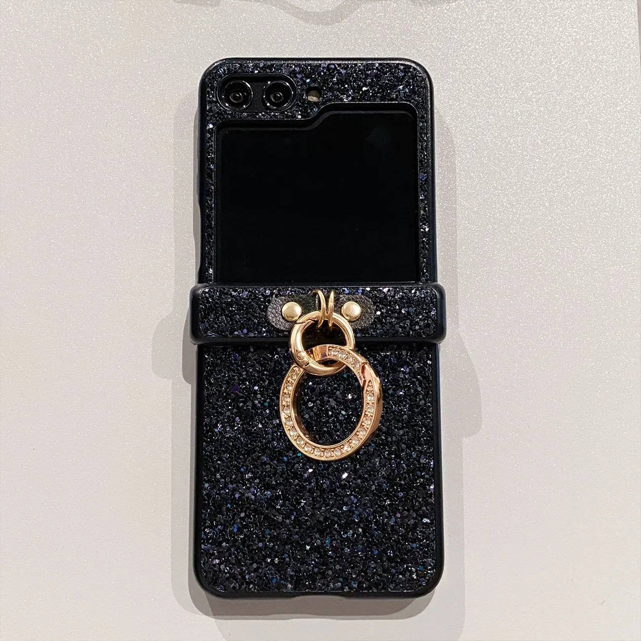 حافظة فاخرة لامعة من حجر الراين الماسي اللامع بإبزيم على شكل حلقة لهاتف سامسونج جالاكسي Z Flip 7 6 5 4 3 غطاء خلفي واقٍ من 3 قطع #6