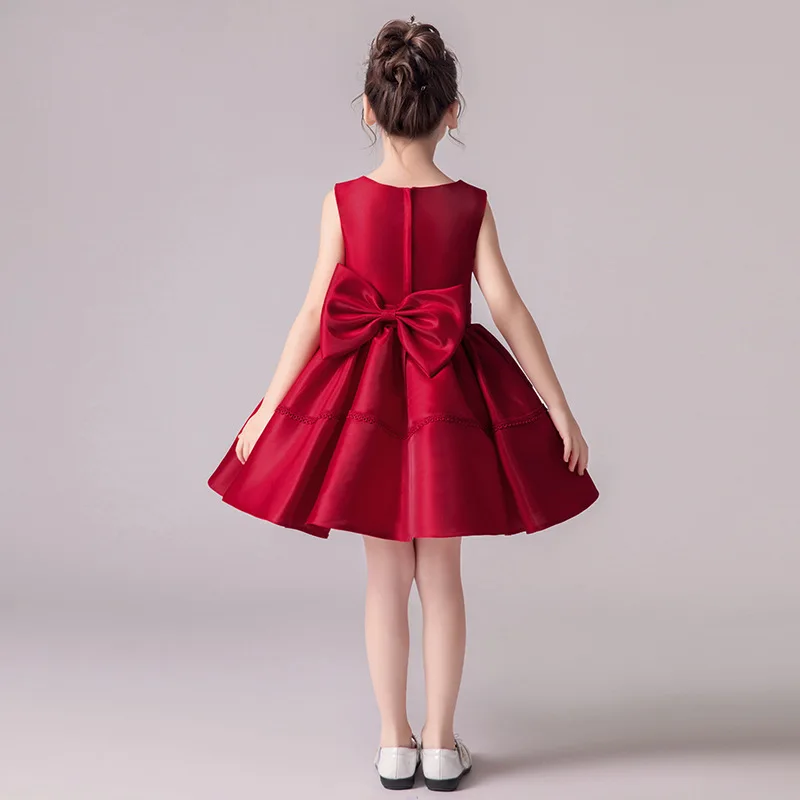 Children\'s dress 2024 spring new red pongee skirt small host piano dress girl princess dress