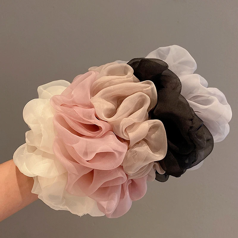 Scrunchies de Organza para el cabello, bandas para el cabello de Color sólido, accesorios dulces para el cabello, soporte para cola de caballo, Anillo para el cabello, gasa fina, cuerda elástica para el cabello