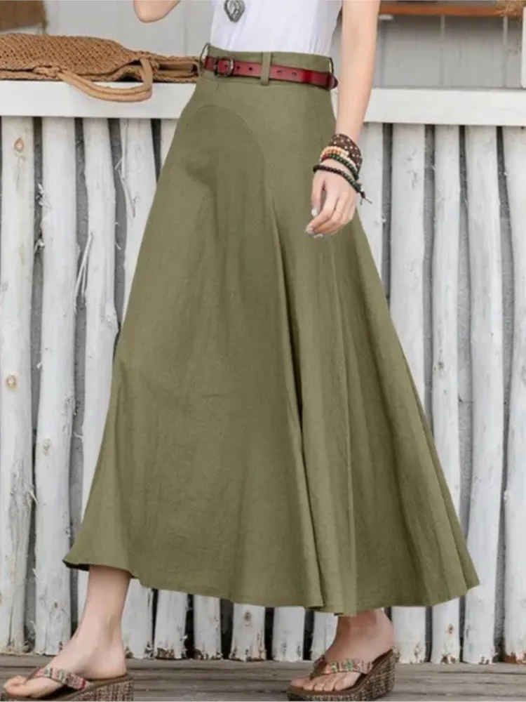 

Summer Women A-line Midi Skirts Casual Solid Female Zipper High Waist Skirt 2024 New Fashion