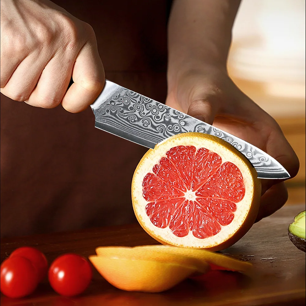 TURWHO-Japanese Style Utility Knives, 67 Layer,Damascus Steel,Utility Peeling Fruit Knife,Vegetable Meat Knife, Kitchen Tool, 5”