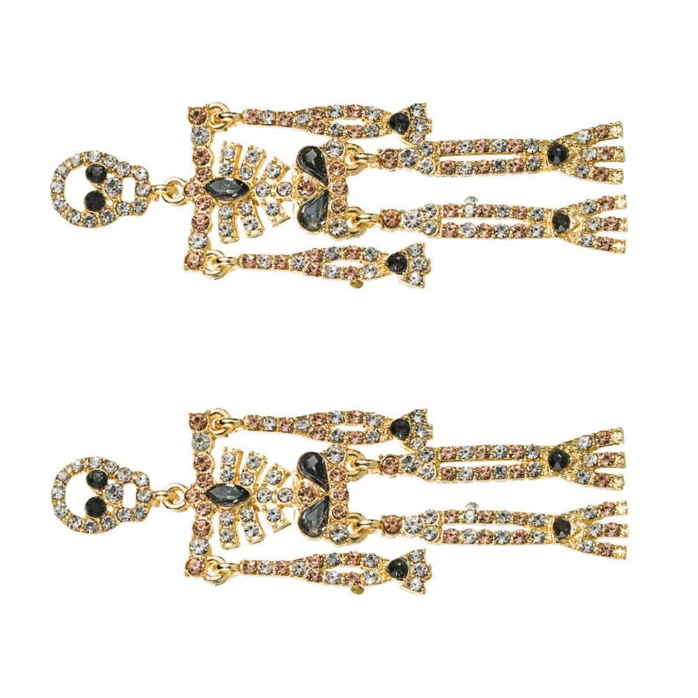 

1 Pair Bling Skeleton Earrings for Women Rhinestone Dangle Gothic Accessories Halloween