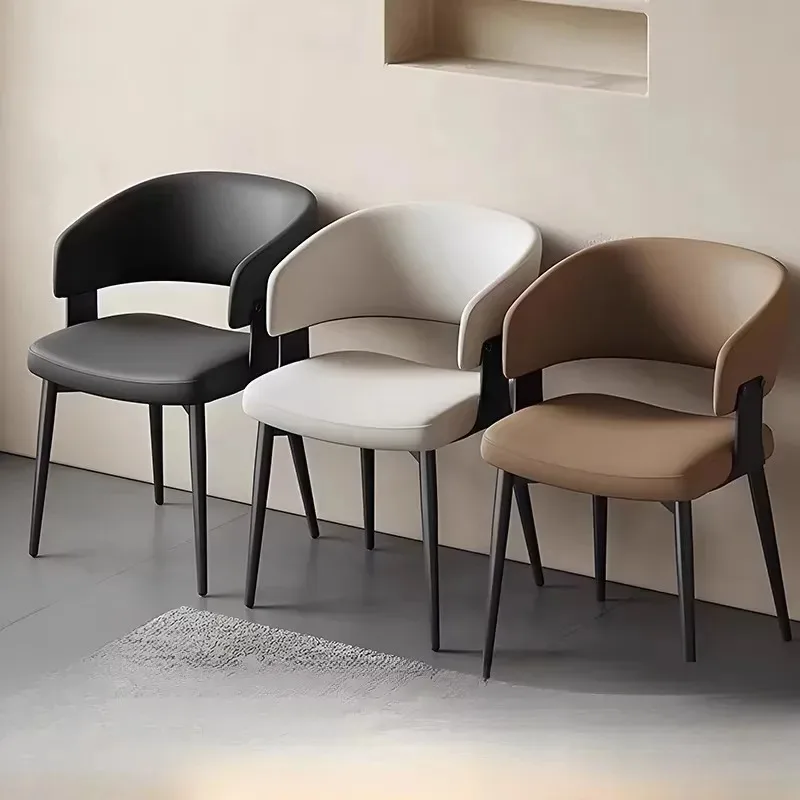 

2Pcs Leather Dining Chair Modern for Upscale Restaurant Hotel Luxury Dining Room Sculptural Style Italian Backrest Dining Chair