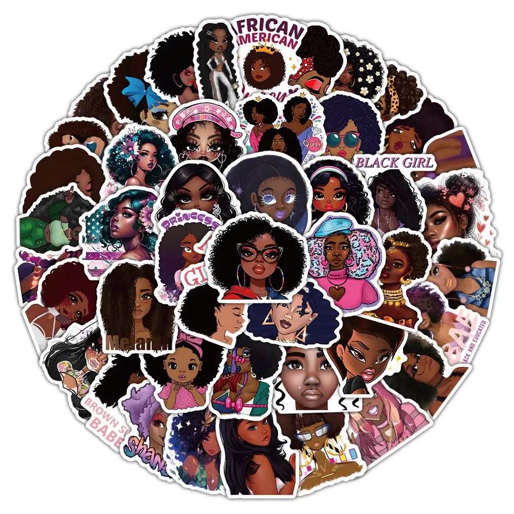 

10/30/50PCS Black Girl Stickers Beautiful Girl Cartoon Sticker Funny Graffiti Decoration Luggage Laptop Phone Guitar Decals Toy