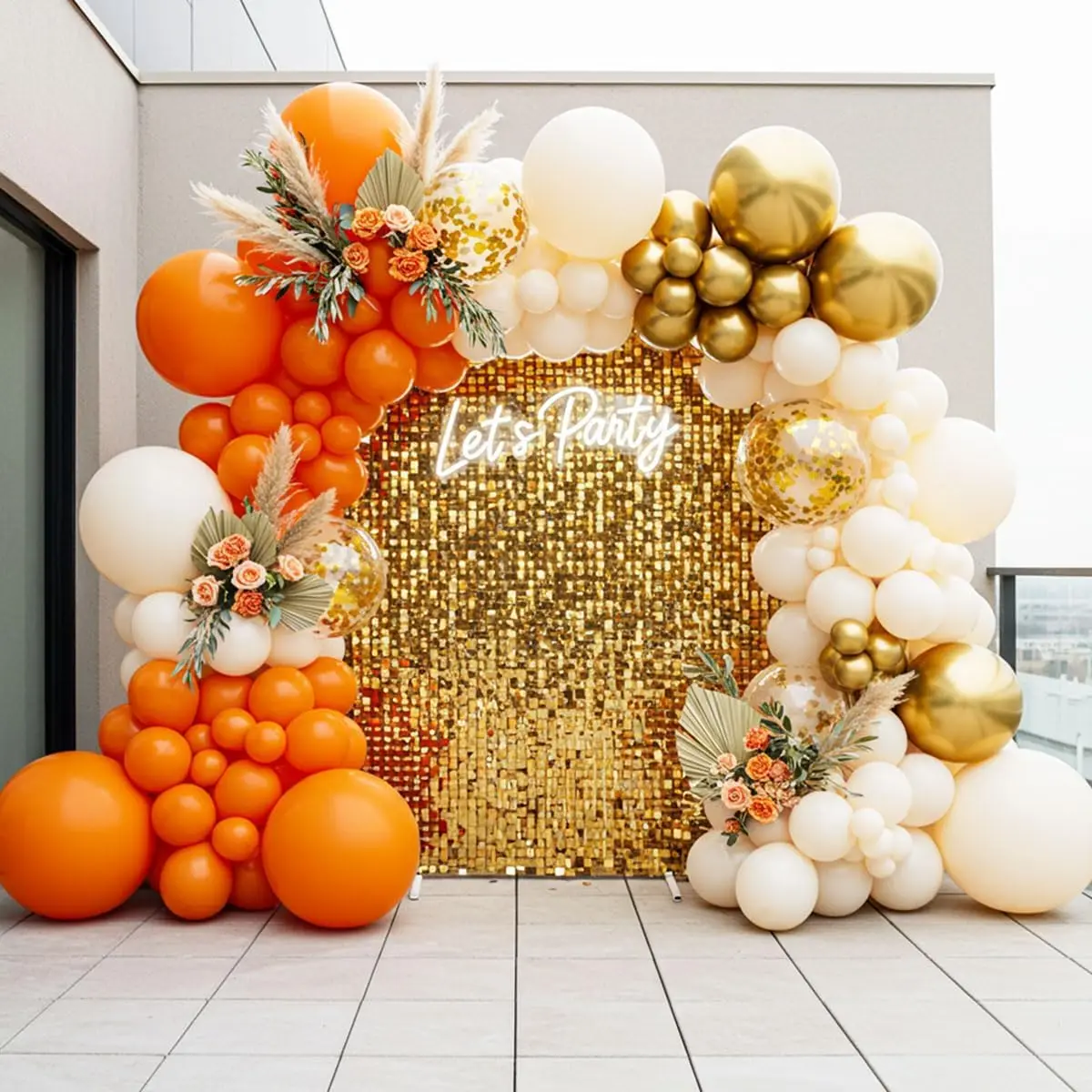 Double Stuffed Orange Balloon Arch Kit with Ivory & Metallic Gold – 150pcs Gold Confetti Garland 5/12/18 Inch for Fall, Halloween, Little Cutie Baby Shower, Wedding, Birthday Decorations