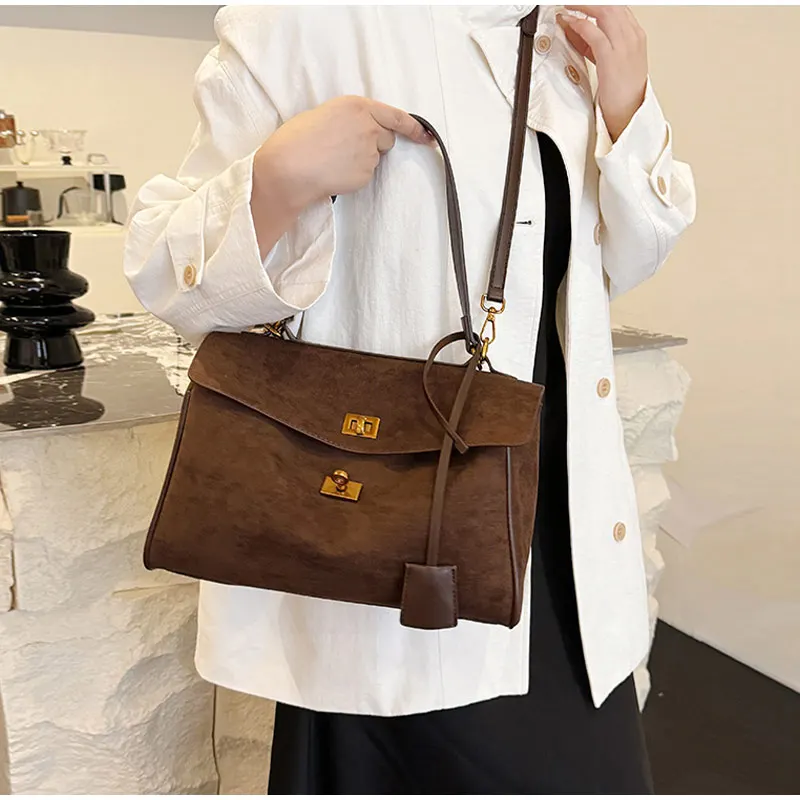 Light Luxury Vintage Tote Bag Popular New European America Large-capacity Shoulder Bag High-quality Pu Suede Matte Crossbody Bag