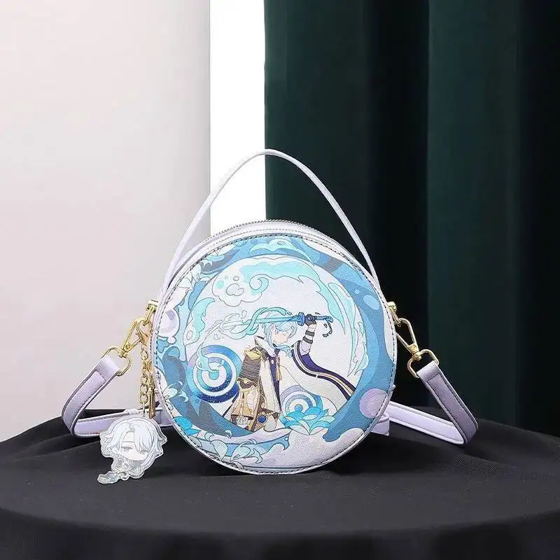 

anime Game GS Impact Cos Shenhe Xiao Kamisato Ayato Set, Small Round PU Travel Bag, Crossbody Bag For Gift, 2024 Novelty