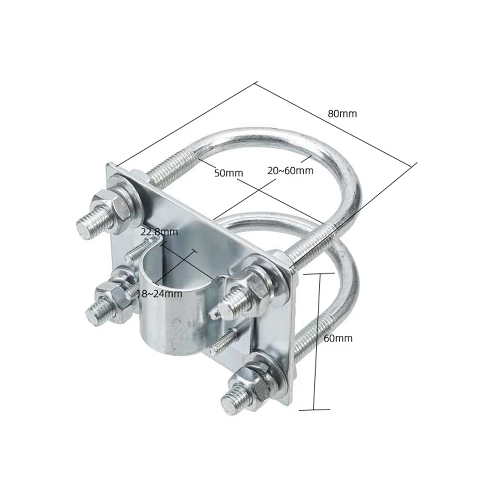 Pole Adapter Roof Mount RV Installation Silver Mounting Clamp Aluminum Stainless Steel Double U Retractable Design