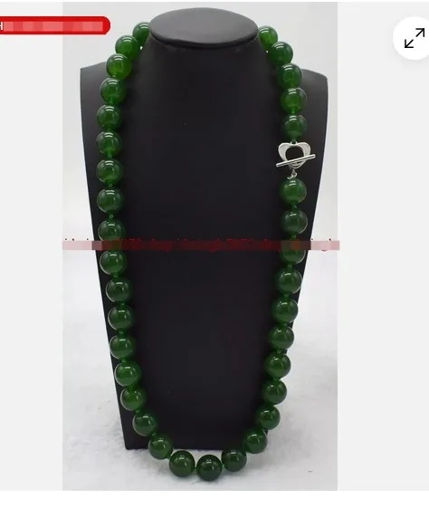 

Genuine 12mm Natural Dark Green Jade Round Gemstone Beads Necklace 20"