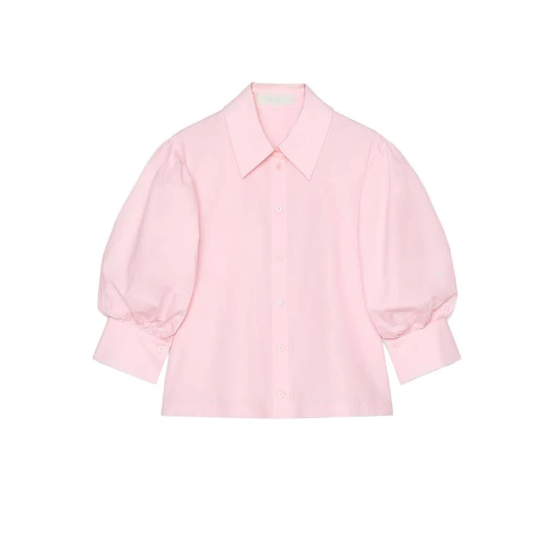 Casual Cotton lin irt Spring Summer New Arrival Women's Commute Sle Long Sve Turn-down Collar Puffy Sve Button-up