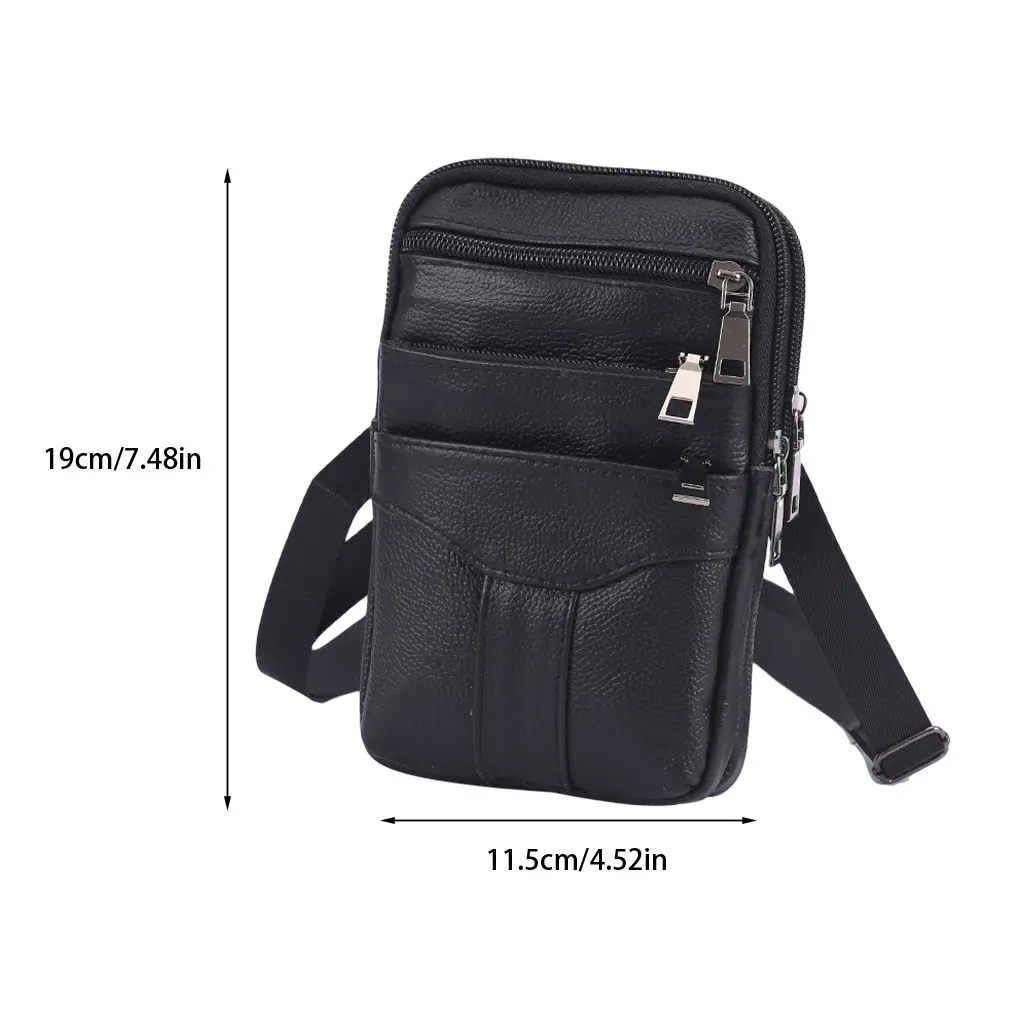 Sac de taille en cuir pour homme, sac à bandoulière rectangulaire, remplacement de fermeture à glissière solide, paquet de portefeuille pour téléphone intelligent et écouteurs, poudres noires