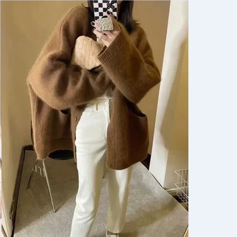 Winter Casual Loose Basic Slim Ins Cardigan Women Autumn New Solid Color Simple Woman Cardigan Knitted Fashion Chicly Tops Women