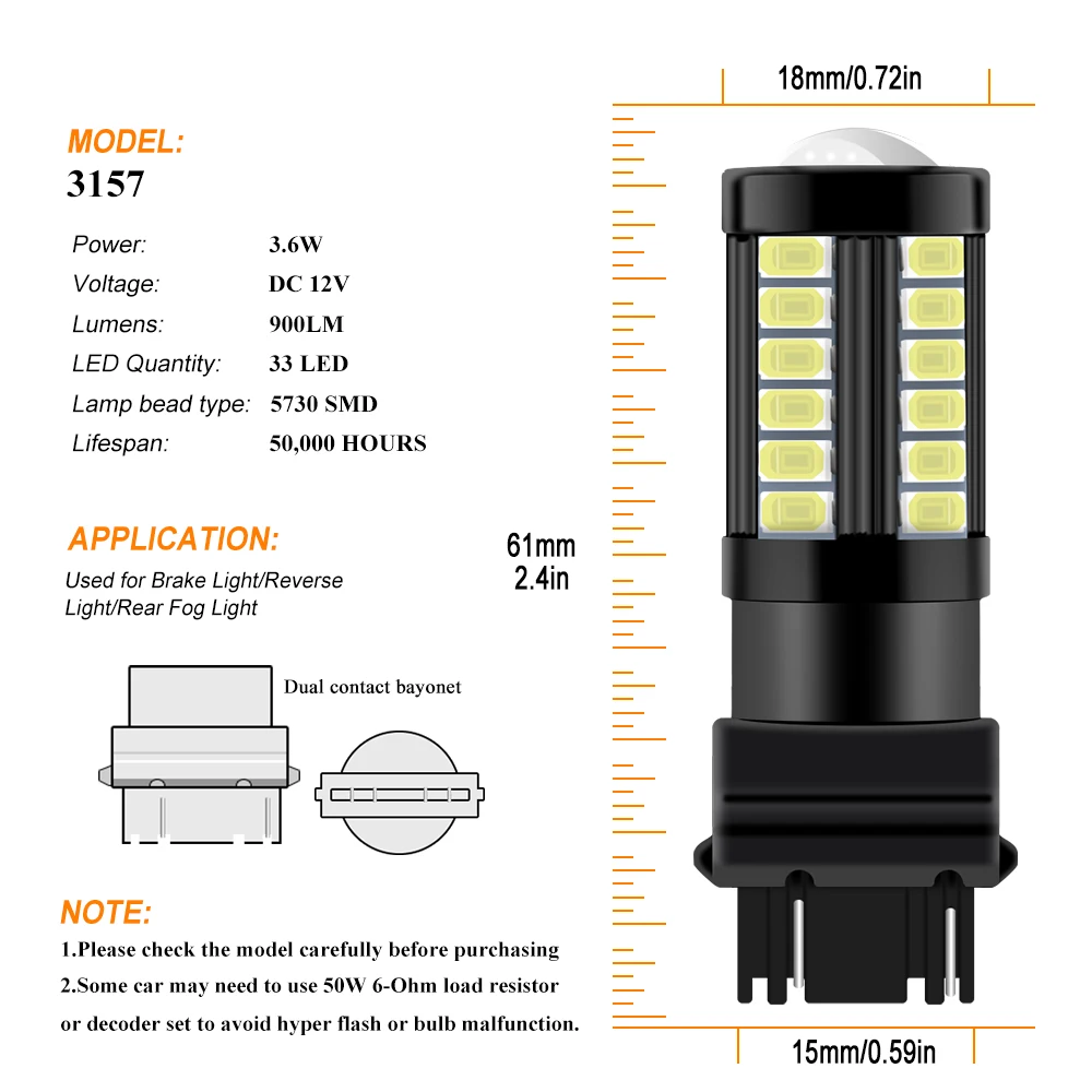 2x Signal Lamp 12V 3156 Led P27W Atuo Brake Backup Light T25 Led 3157 P27/7W 5730 33SMD Canbus Car Turn Reverse Lamp 1200Lm