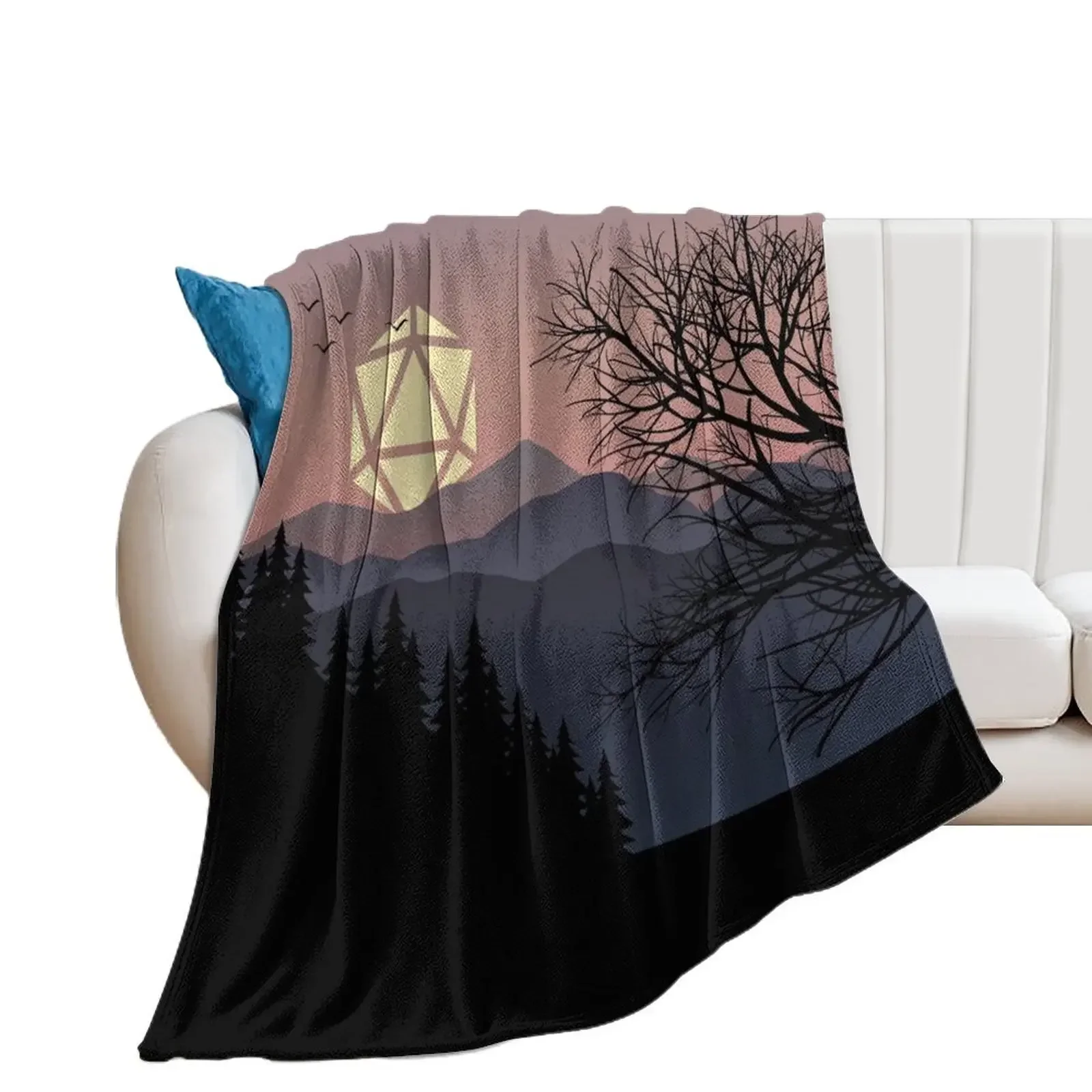 

Mountain Birds Sunset D20 Dice Sun Tabletop RPG Maps and Landscapes Throw Blanket Luxury Designer Plaid on the sofa Blankets