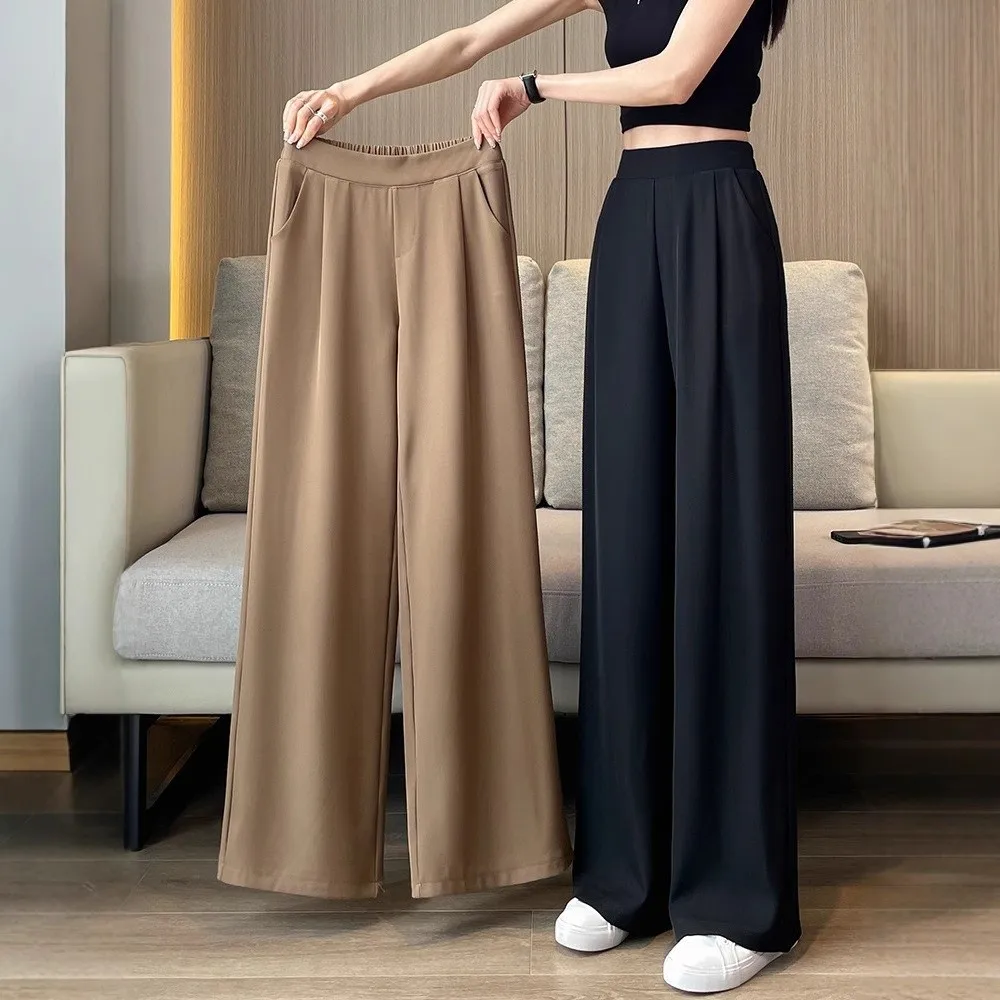 مرونة الخصر بدلة سوداء السراويل فضفاضة عالية الخصر اليوغا السراويل واسعة الساق الحداد ملابس النساء اللباس الداكن السراويل الرياضية الجري #5