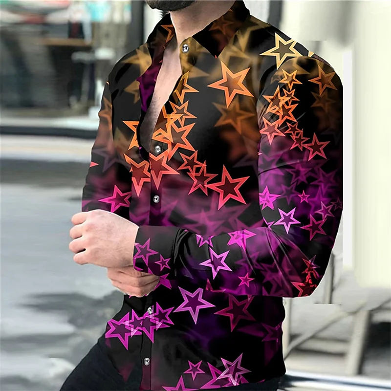 Men\'s top shirt floral totem dragon star high definition pattern light comfortable soft long sleeve casual new 2024 new style