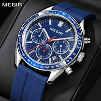 MEGIR Analog Quartz Wristwatch Chronograph Luminous Business Sport Watches Silicone Strap Date Clock 24-hours Reloj Hombre 8105