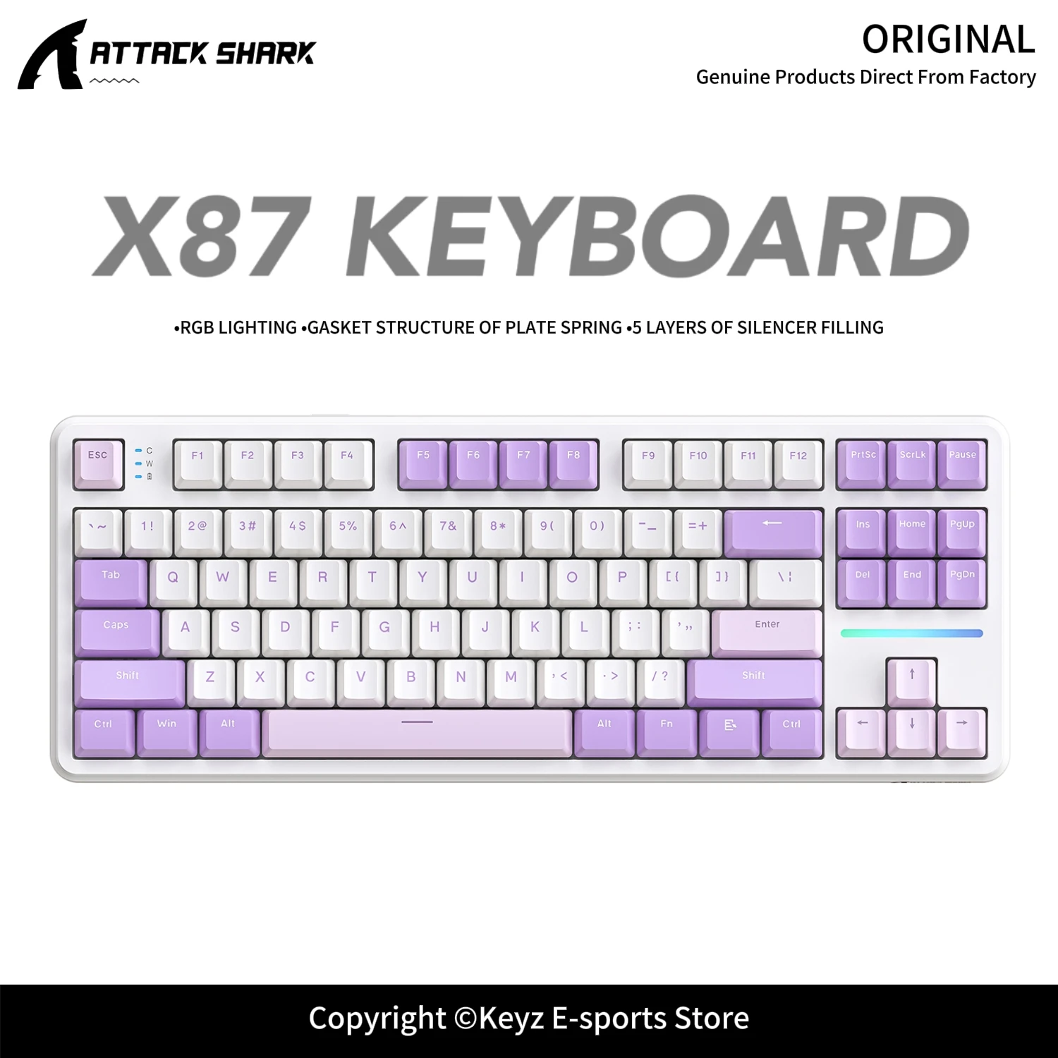 ATTACK SHARK X87 RGB Gaming Keyboard FR4 1.2mm Single Key Slotted PC Plate Plate Spring Gasket Full Key Hot Swap for E-S