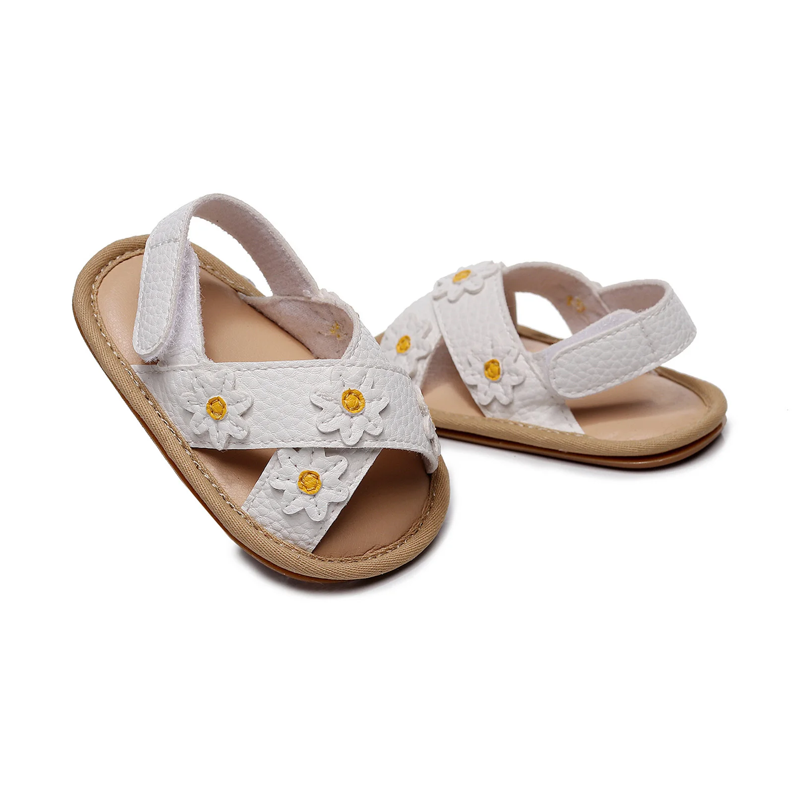 Baby Girls Anti-slip Flat Shoes Floral Applique Pattern Soft Sole Sandals