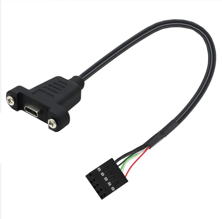 Panel Mount Type-C Female Jack With Screw Holes to 9Pin USB 2.0 Motherboard Header Adapter Cable for PC Case Front Modification