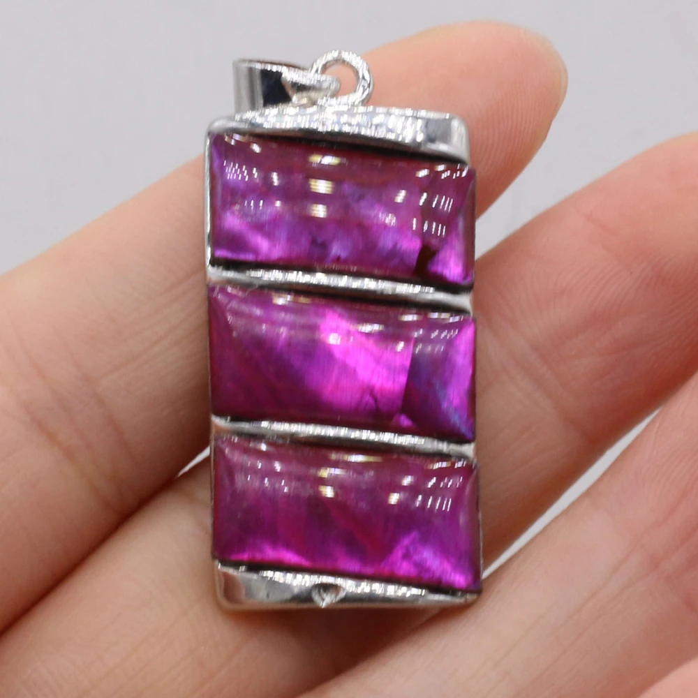 Natural Shell White Abalone Rectangle Silver Plated Pendant For Jewelry Making DIY Necklace Accessory Charm Gift 18x35mm