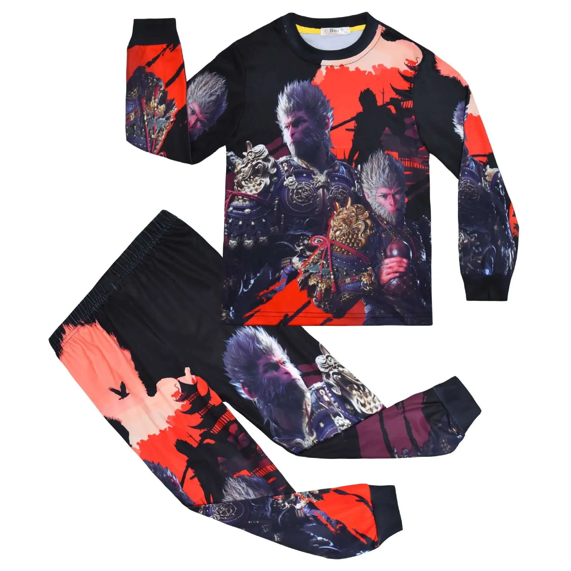 Crianças meninos meninas jogo chinês wukong impressão mangas compridas camiseta calças conjunto roupa halloween cosplay traje