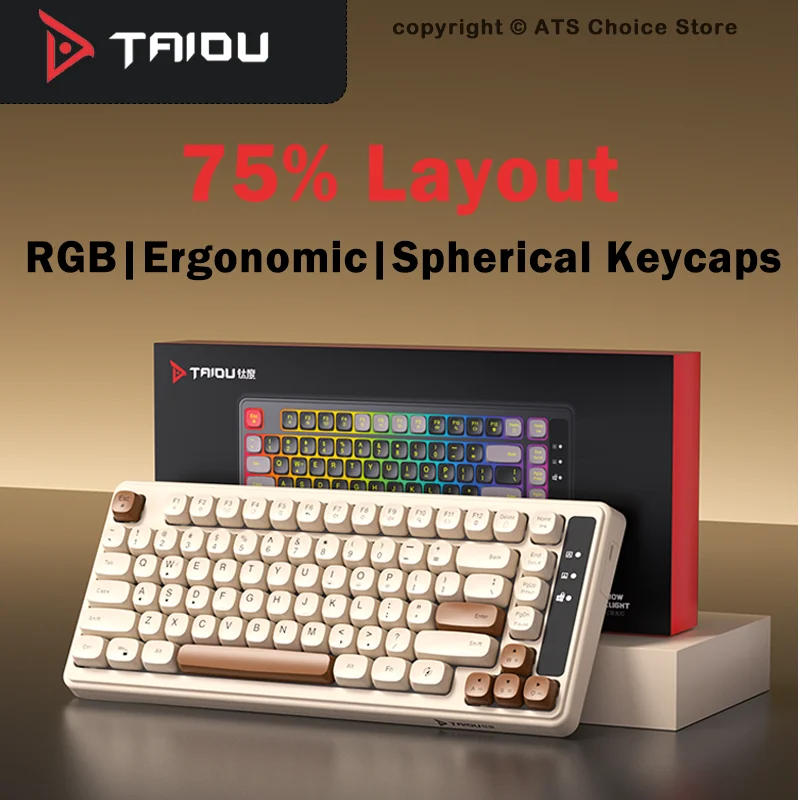 Wired Keyboard 82 Keys 75% Compact RGB Backlit Spherical Keycaps Ergonomic Type-C Gaming Office TAIDU KB-01