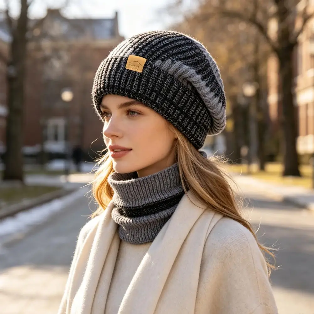 Winter Hat Neck Warmer Set Fleece Lined Knitted Hat ,Thickened Warm Knit Hat Scarf for Women Autumn Winter