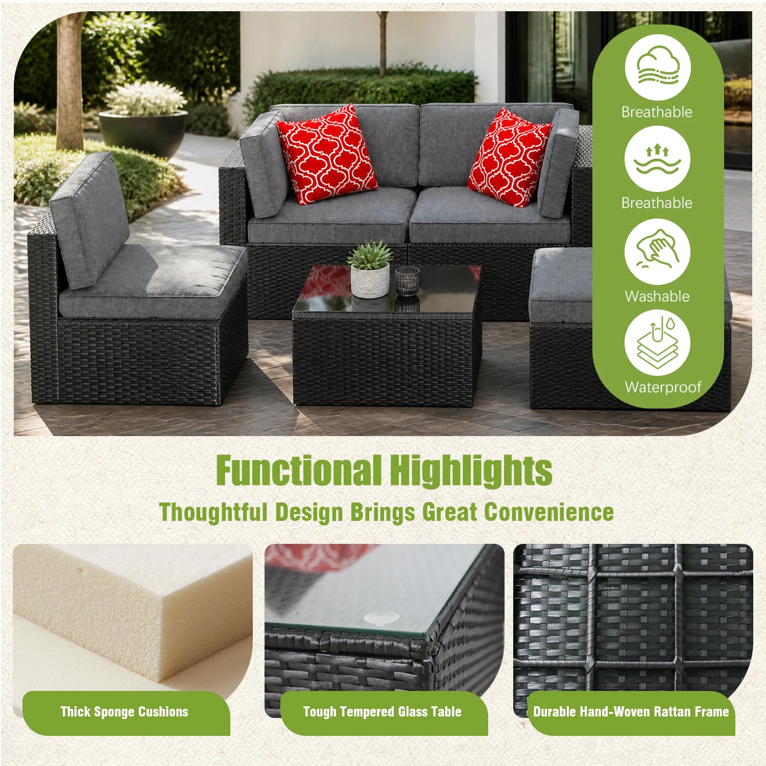 Set Sofa Seksional Modular 5-B - Outdoor Furniture Weatherproof ulasan dan harga