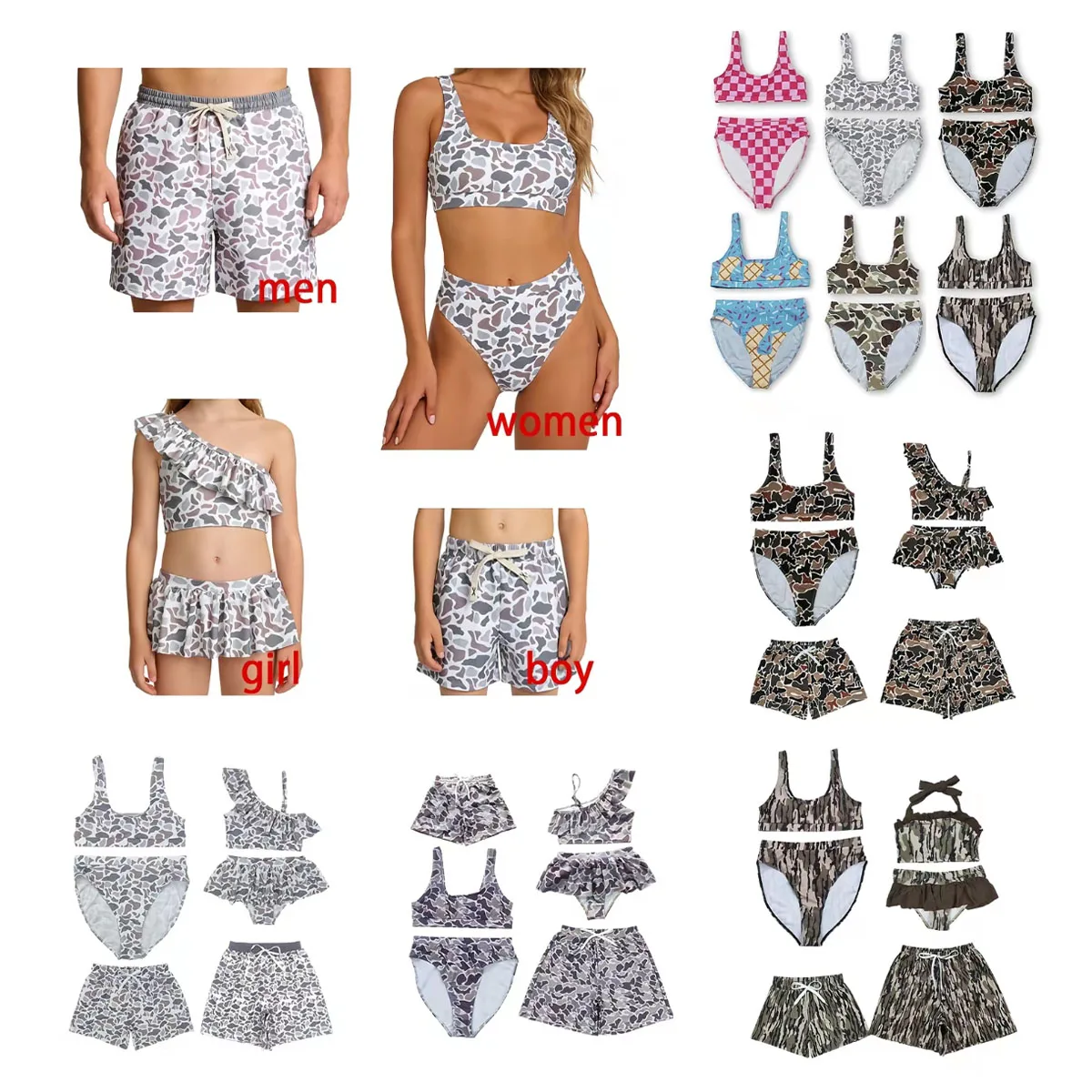 Baby Boy Girl Kids Adult Family Camo Men Trunks Women Swimsuit Beachwear Shorts Summer Swimwear Parent-child Matching Wholesale
