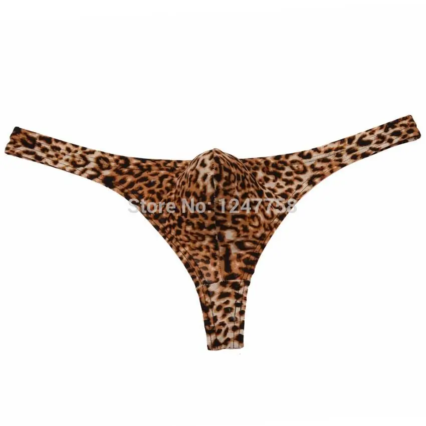 Sexy Leopard Men\'s Mini Thong Pouch Posing Tangas Breathable Bikini Briefs Underwear Ultrathin Soft G-string Cheeky Underpants