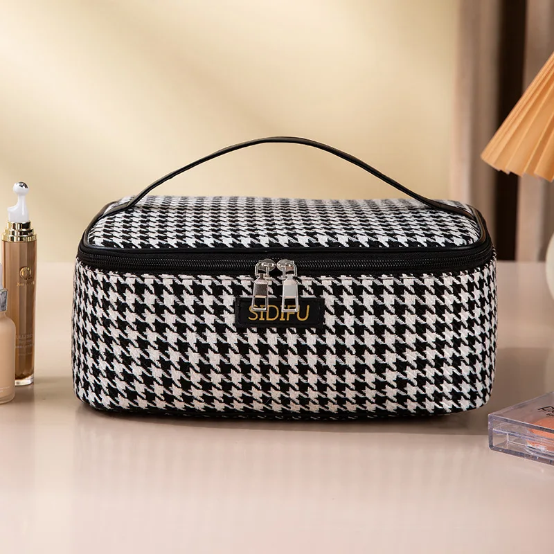 Cute houndstooth Makeup Bag For Women Toiletries Organizer Waterproof Travel Make Up Pouch Female Large Capacity Portable Cosmet