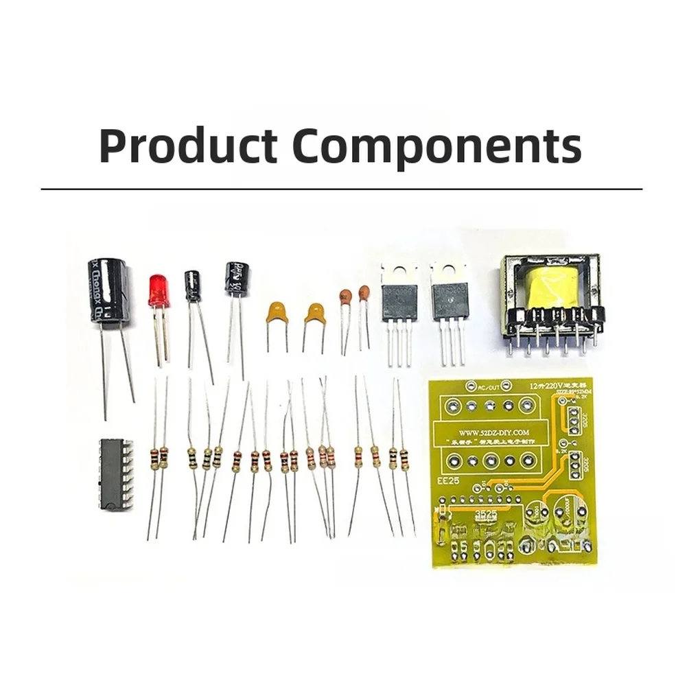 Inverter Kit DC 12V to AC 220V Boost Converter for DIY Electronics Projects Transformer PCB 53mm x 49mm Yellow FR4