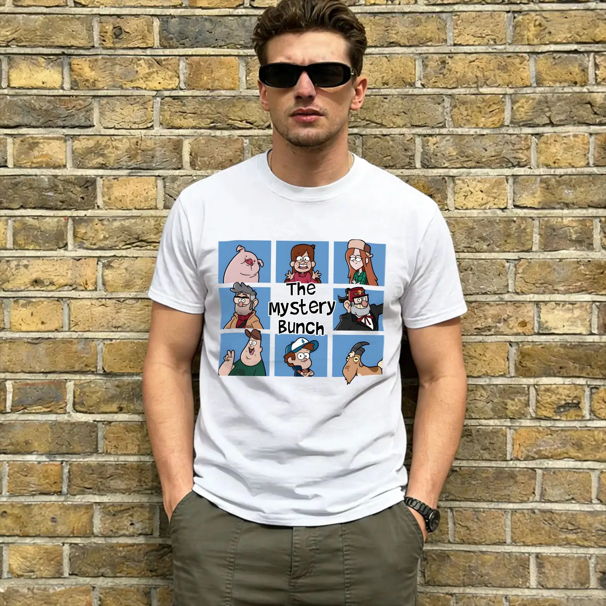 Men The Mystery Bunch T Shirts G-Gravity Falls Pure Cotton Clothing Vintage Short Sleeve Round Collar Tees Birthday Gift T-Shirt